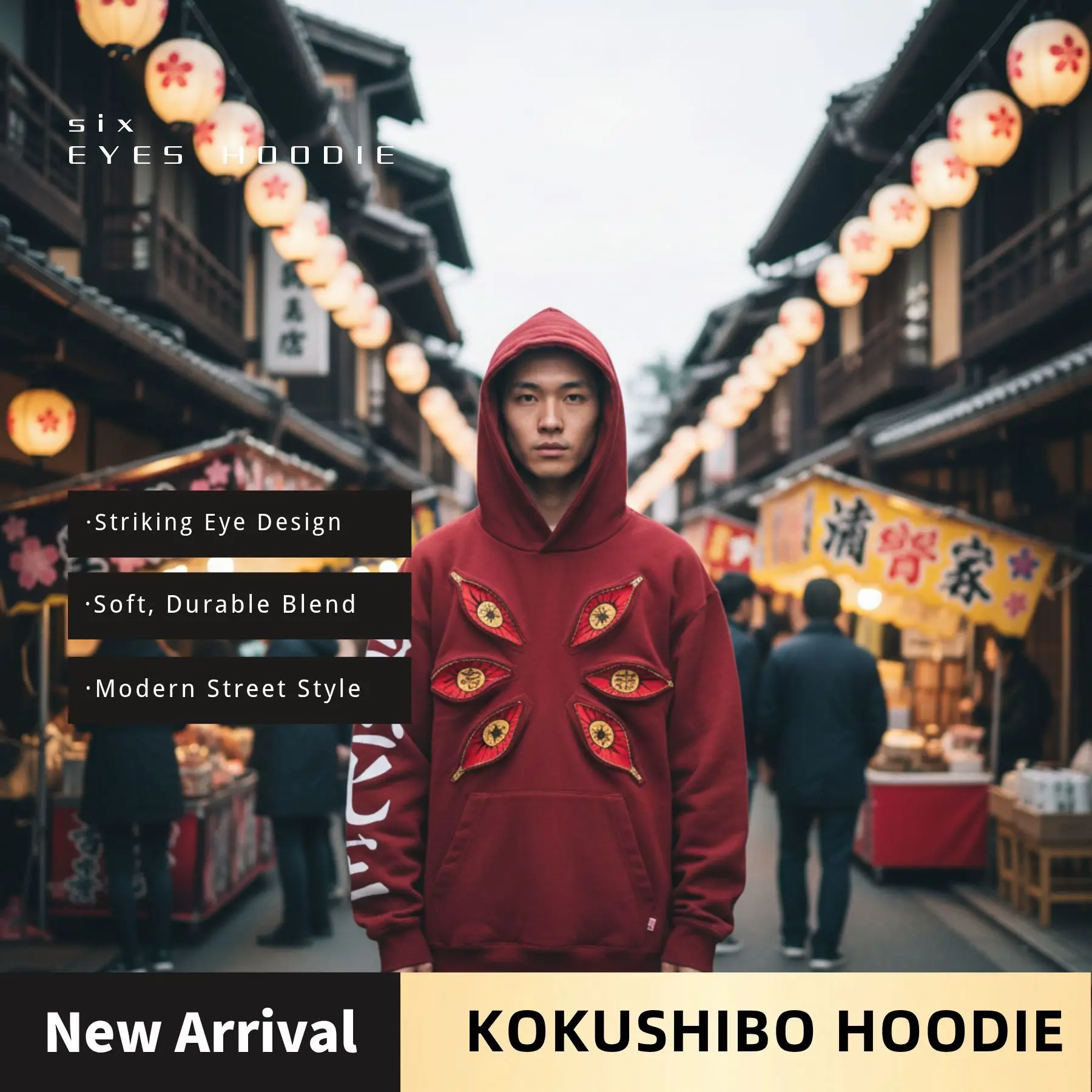 

Y2k Harajuku Six Eye Hoodies Kokushibo Oversized Goth Streetwear Men Women Anime Theme Casual Clothing Pullover Sweatshirt