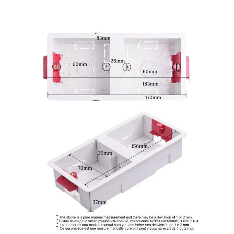 Double 86 Type Gypsum Board Concealed Box Trunking 2 * 35mm Wall Switch Socket Bottom Box