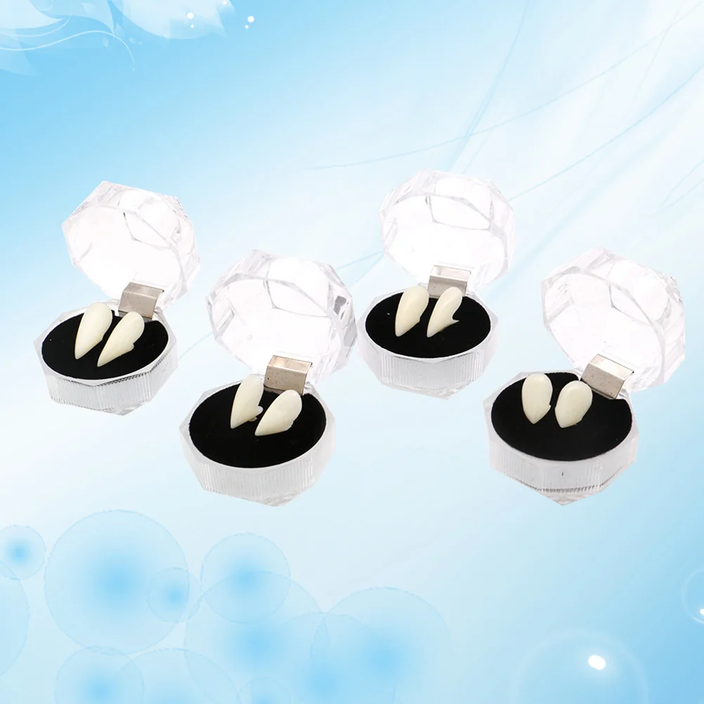 4 Boxes Teeth Dentures Fangs Horror False Teeth Cosplay Props for Halloween Costume Party Masquerade (13mm Box + 15mm Box + 17mm