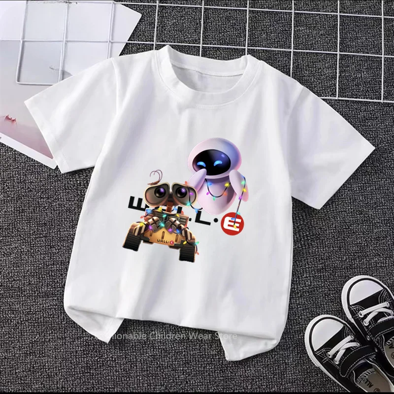 

Disney's Summer of Robotic Trends Adorable WALL-E Prints for Boys Girls on Hip-Hop Kawaii O-neck T-shirts Fashionable and Fun