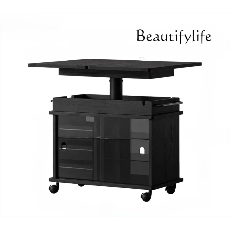 

Журнальный столик-трансформер из массива дерева, черный, современный, простой, на колесиках, для спальни и гостиной, передвижной приставной столик