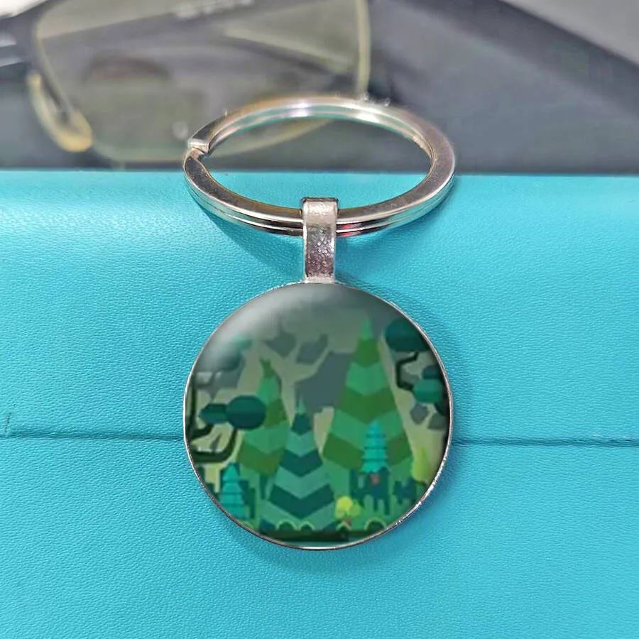 Exquisite Hot Selling Flat Vector Minimal Mountain Lake Forest Camping Night Sky Glass Cabochon Keychain