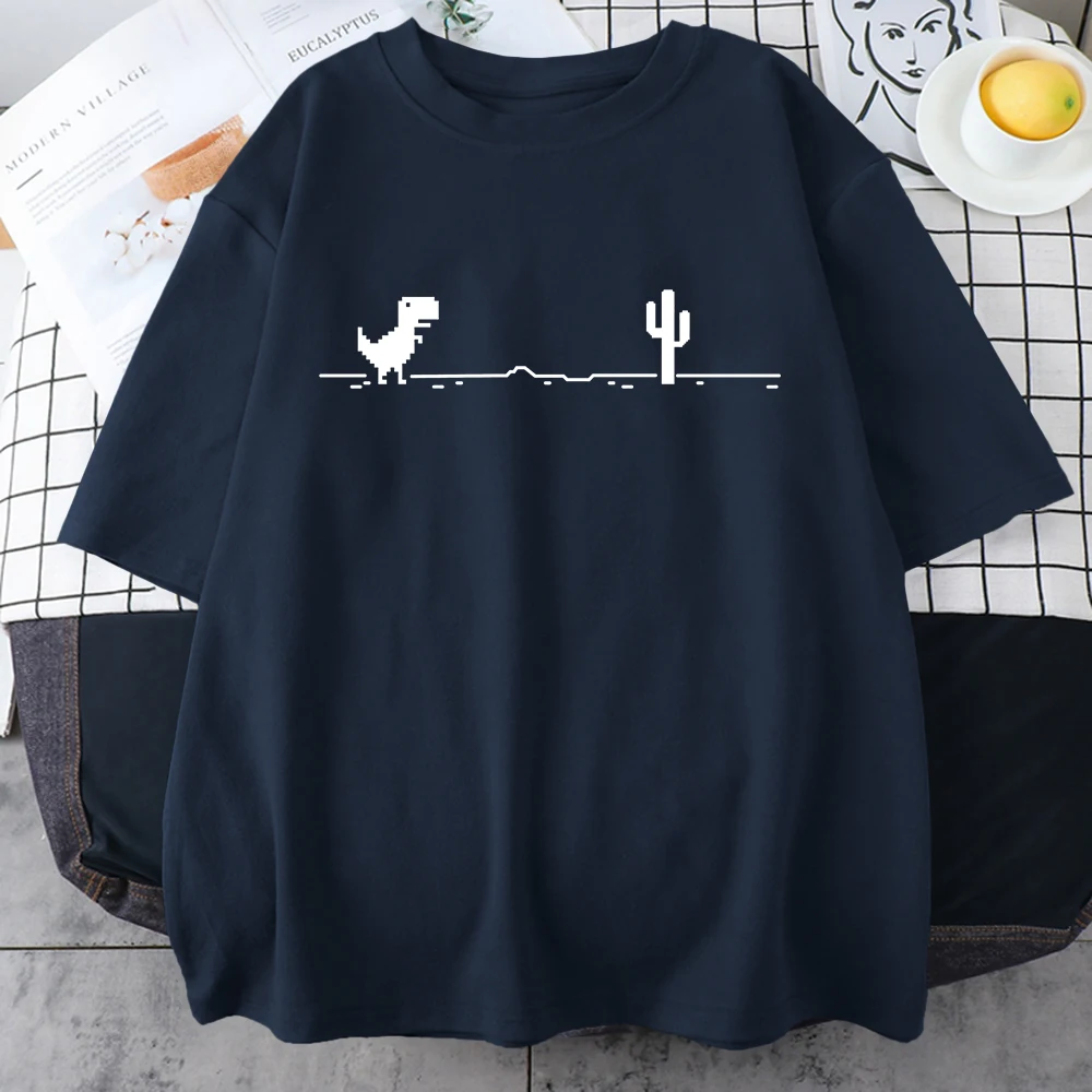 Herren T-Shirts gedruckt Dinosaurier Kaktus lustige Tops Sommer Baumwolle T-Shirt für Männer lässig