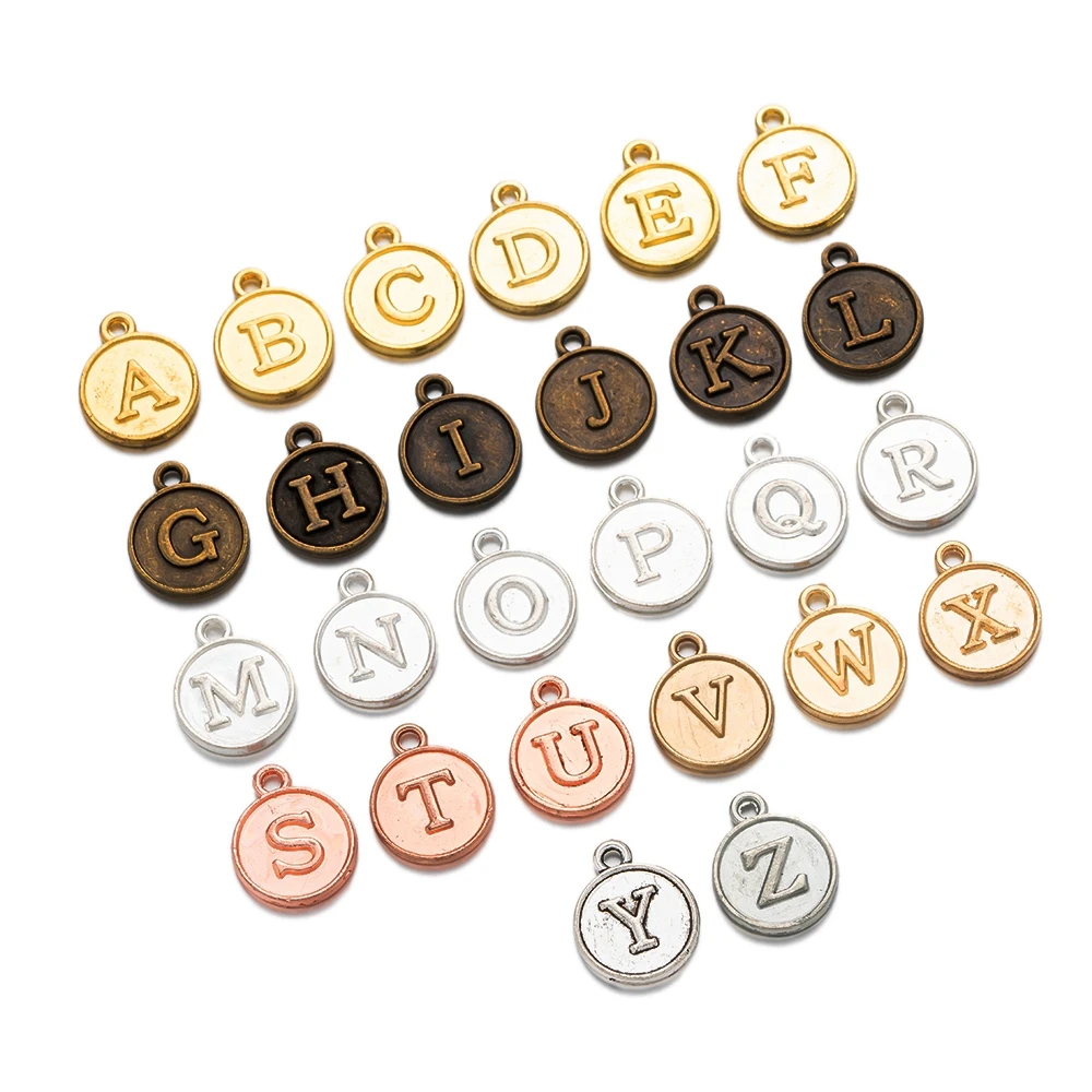 26pcs 12mm Mixed Initial Alphabet Letter Charms A-Z Pendant for DIY Jewelry Bracelet Necklace Crafts Making Supplies