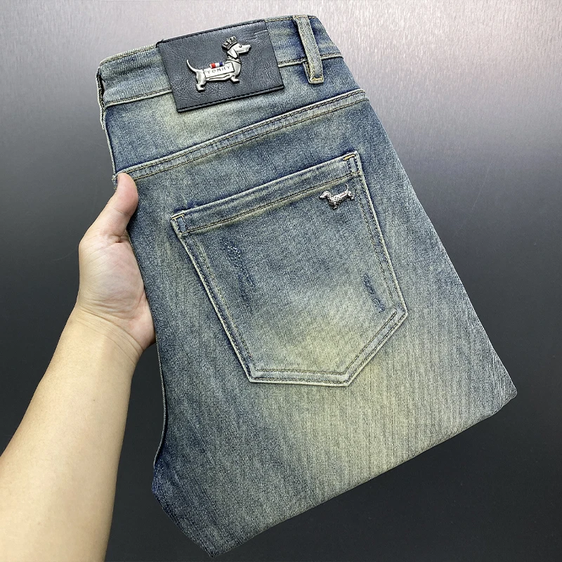 2024 Summer Thin Light Blue Jeans Men\'s Simple High end Fashion Light Luxury Trendy Brand Slim Fit Straight Leg Casual Versatile