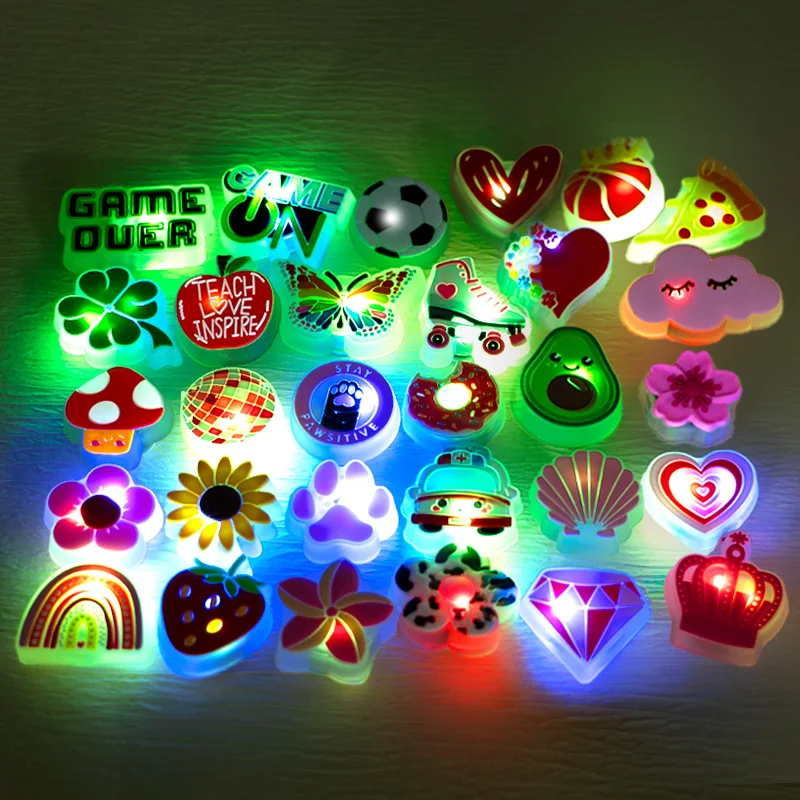 1pcs LED Shoe Charms Flowers Fruits Lighted Shoe Decorations Strawberries Apples LED Pins Accessories For Women Kids Clog Buckle