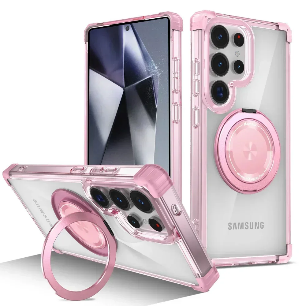 360° drehbare Halterung, transparente magnetische Handyhülle für Samsung Galaxy S25, S24, S23 S21 Ultra S22 Plus, klare Schutzhülle
