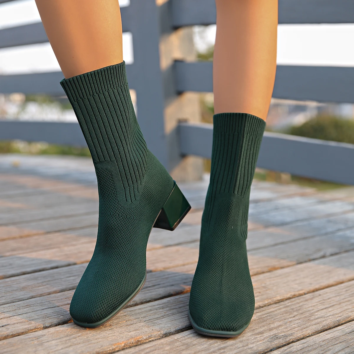 Women Fashion Ankle Boots Autumn Solid Color Shoes Stretch Knitted Sock Boots Women Chunky Slip on Plus-size Shoes for Women image 3