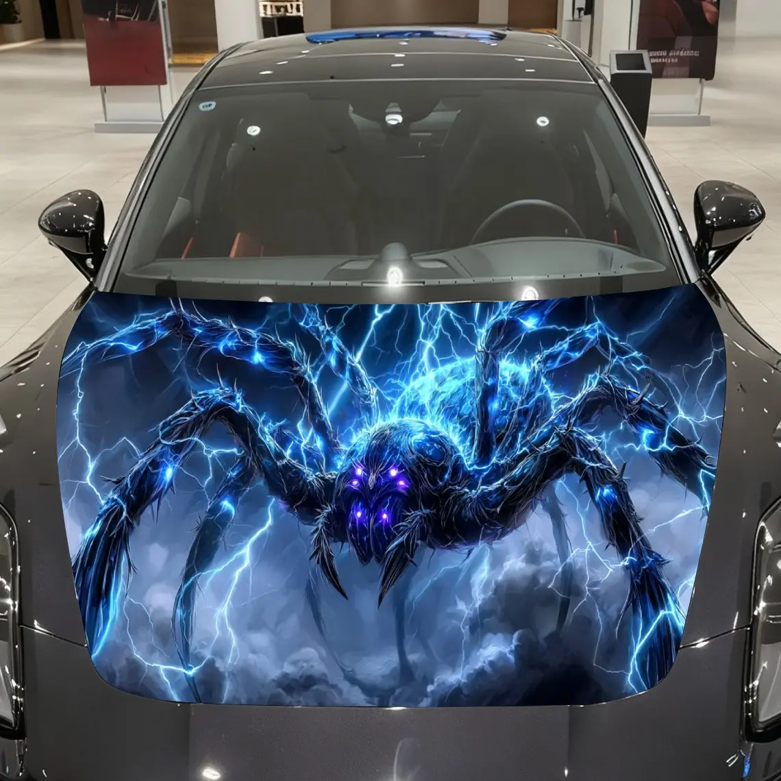 

Thunder Mechanical Spider Car Vinyl Wrap, PVC Material Waterproof Car Hood Sticker, Self-Adhesive Scratch-Resistant Stickers for