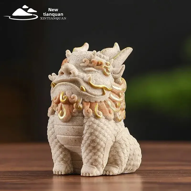 Sandstone Lucky Pixiu Desktop Ornaments God of Wealth Office Workstation Fortune Decoration Chinese Fashion Ornaments Kirin Cute