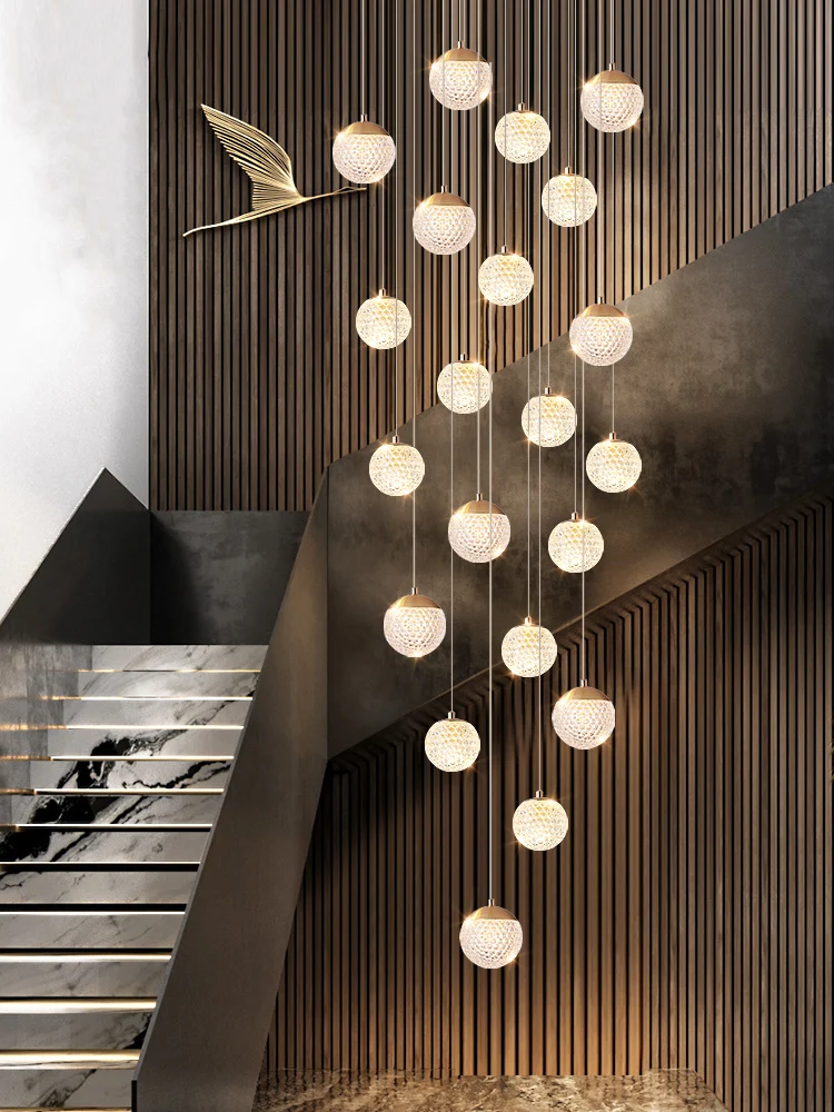 Bubble staircase long chandelier Spiral LED ball light Luxury Loft Living Room Kitchen Home decor Bedroom ceiling chandelier