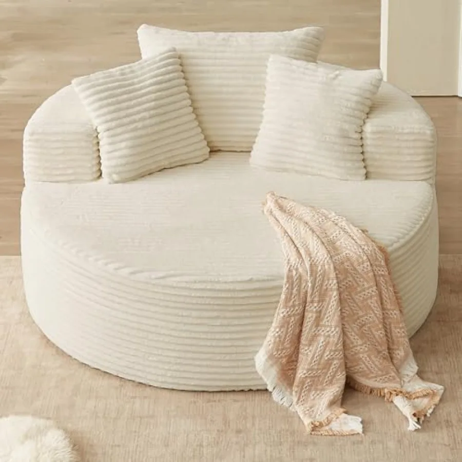 Oversized Round Chair Lounge Chaise Indoor Upholstered Corduroy Deep Seat Cloud Large Circle Sofa Chair No Assembly Required Fl
