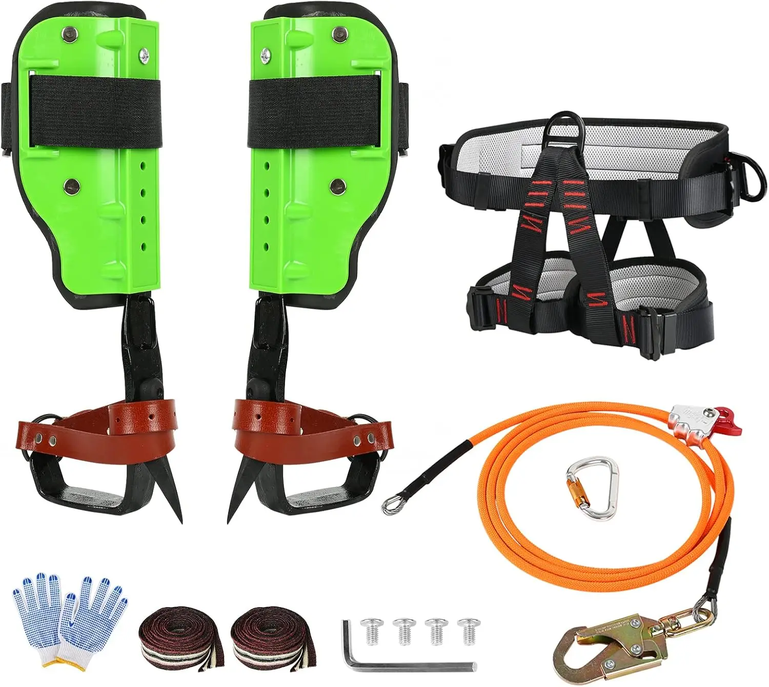 Tree Climbing Spikes Kit, Spikes for Tree Climbing Gear Tree Climbing Spurs Tool with Adjustable Belt and Rope Professi