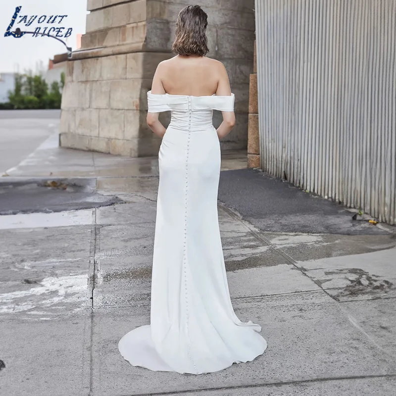 LAYOUT NICEB Sexy High Side Split Vestido De Noiva Off Shoulder Backless Bridal Gown Boat Neck Mermaid Custom Made Wedding Dress