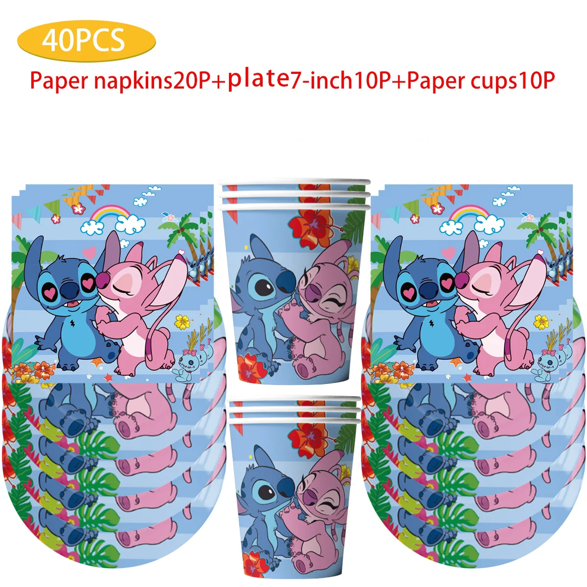 

Disney The new Stitch Theme Happy Birthday ecorat decoration Shower Disposable Tableware Napkin Plate Set Party Decorations