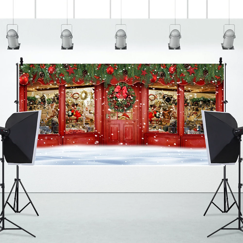 سانتا لعبة متجر خلفية الشتاء الثلوج عرض شجرة عيد الميلاد هدية تيدي بير الاطفال الأسرة حفلة عيد الميلاد 600x300 سنتيمتر صورة خلفية