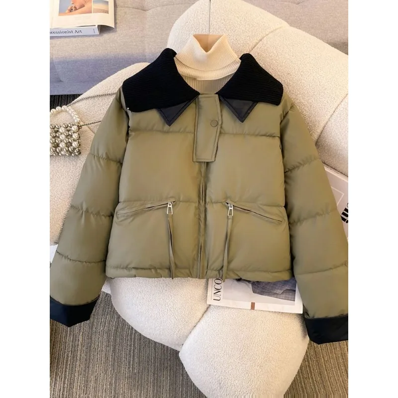 Women's New Style Knitted Turn-down Collar Short Style Down Jacket Winter Cotton Jacket Thickened Warm Cotton Coat Outerwear