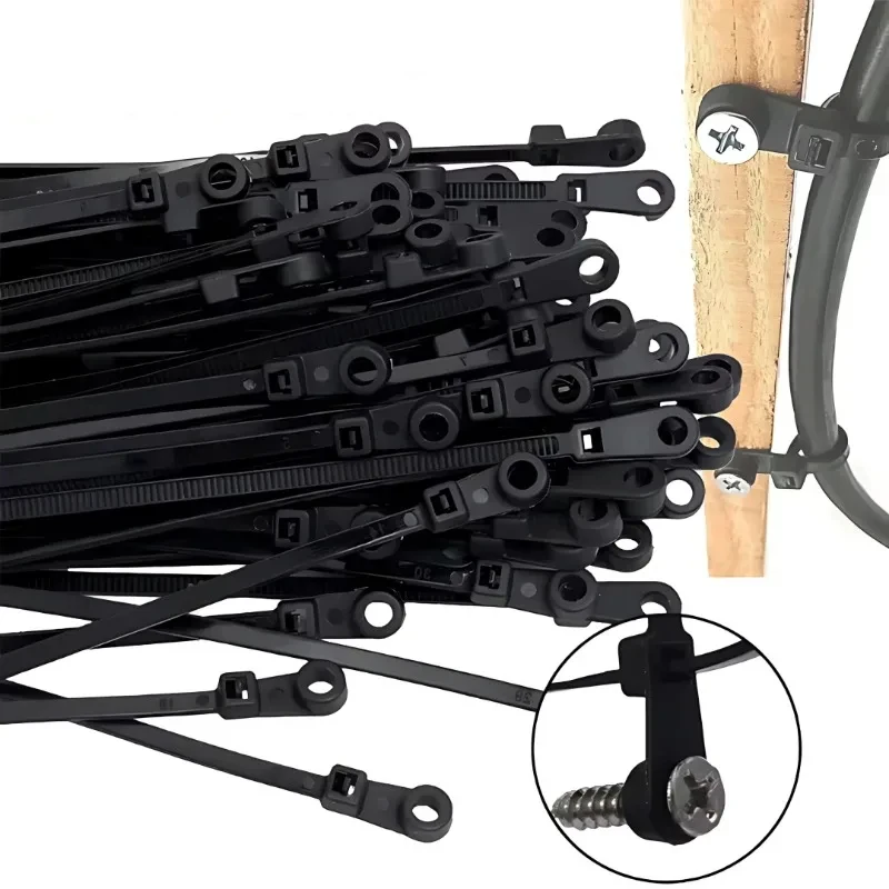 Screw Hole Cable Ties 4x150mm Reusable Fixed Nylon Cable Ties Self-locking Cord Ties Straps Fastening Loop Office Organizer
