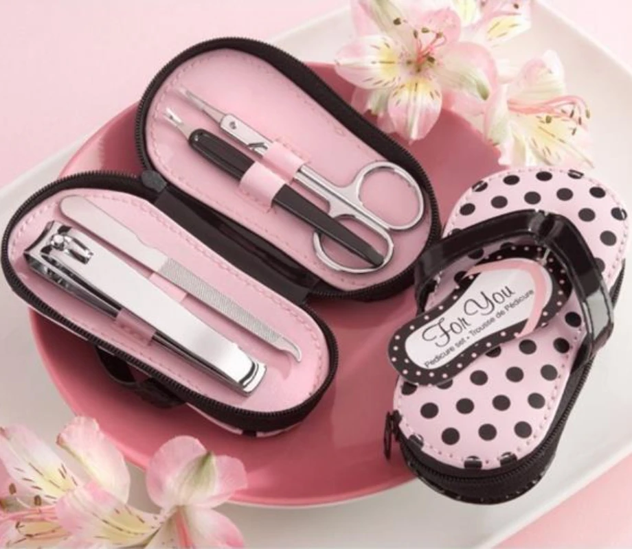 

Wholesale 150sets/lot Nail Care "Pink Polka Flip Flop" Four Pedicure Set Manicure Set Wedding Favor Gift