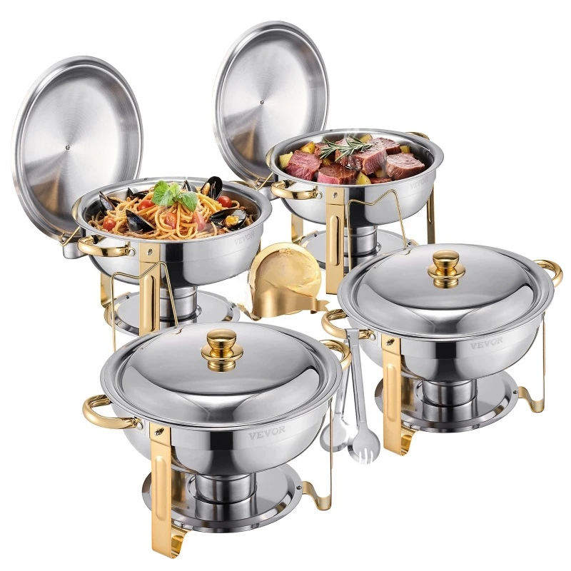 

4 Pack Chafing Dish Buffet Set Stainless Steel Chafer w/4 Full Size Pan Round Catering Warmer Server for Party Banquets