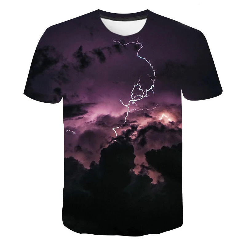 تي شيرت صيفي أنيق برسومات البرق الرائعة تي شيرت رجالي غير رسمي ملابس الشارع ثلاثية الأبعاد مطبوعة رياضية ترفيهية كبيرة الحجم تي شيرت علوي #6