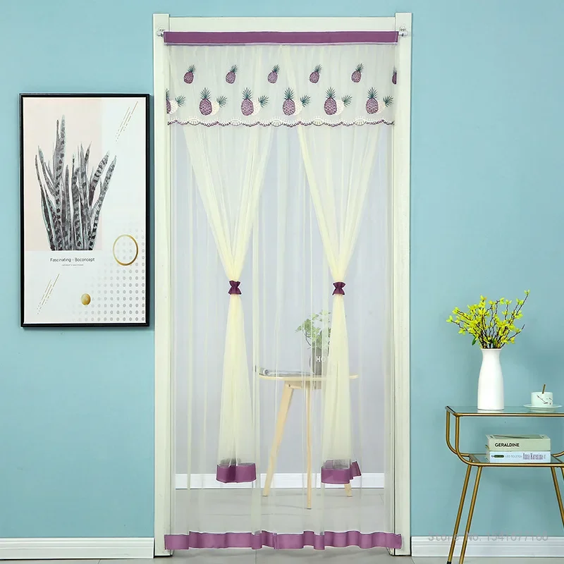 Summer Lace Embroidery Curtains Screen Mesh Free Punch On The Door Curtain, Mosquito Net Living Room Anti Insect Window Curtains