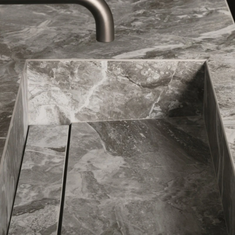 

Natural stone slate integrated basin bathroom cabinet Simple modern bathroom paint