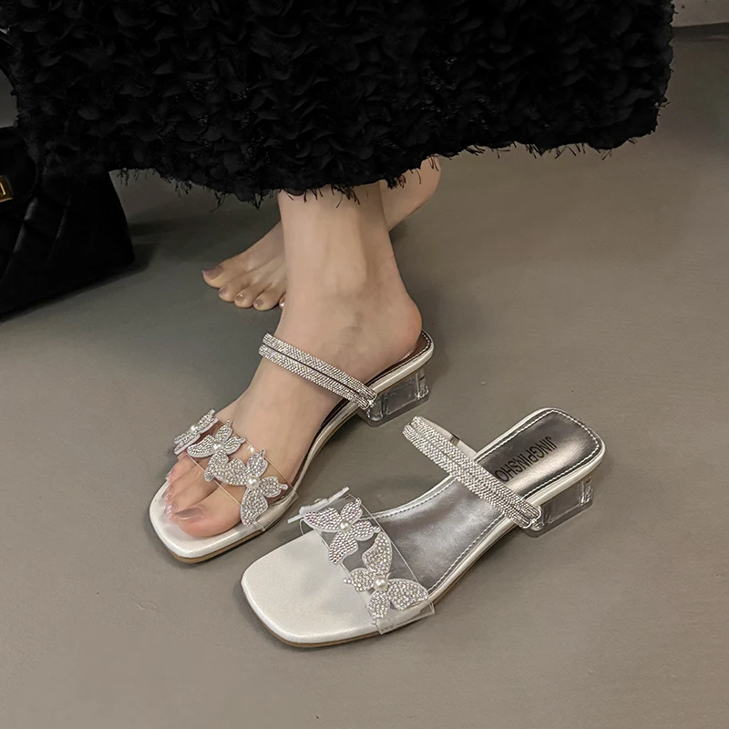 

Elegant Roman Style Thick Heel Sandals Women's Summer Outdoor Wear Cross Band High Heel Slippers Fashionable Flat Sandals