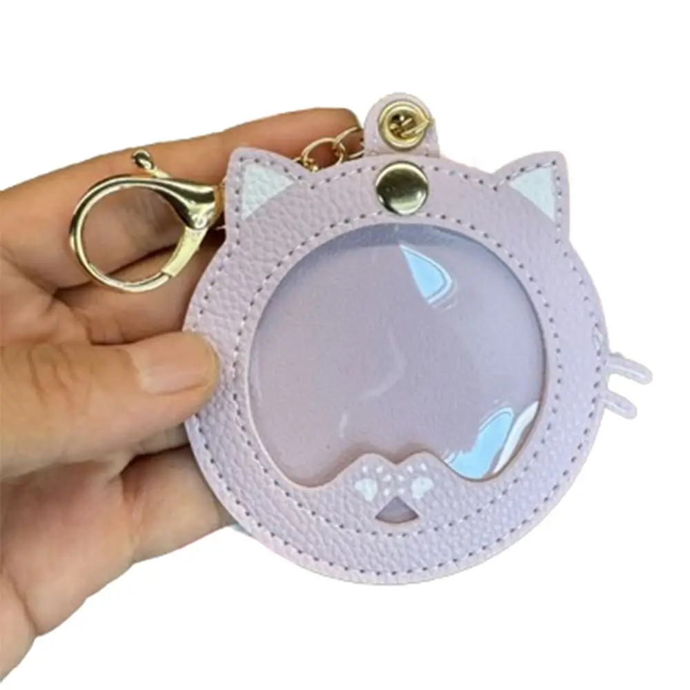 

Mini Badge Display Pouch Cat Shape Clear Window Anime Badge Storage Bag Creative Portable Badge Protector Keychain