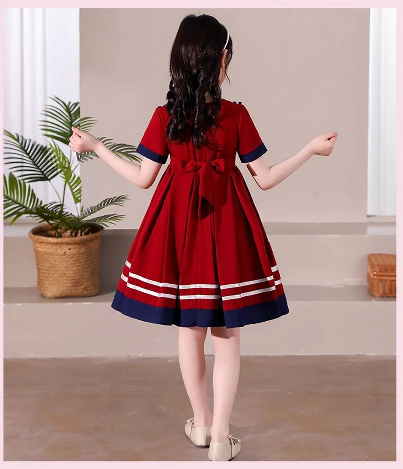 Girls Summer Sweet Dress Children Cute Slim Vestidos Student Party Dresses Big Kids Vintage Trends Gown 4-14Y Teenager Clothing