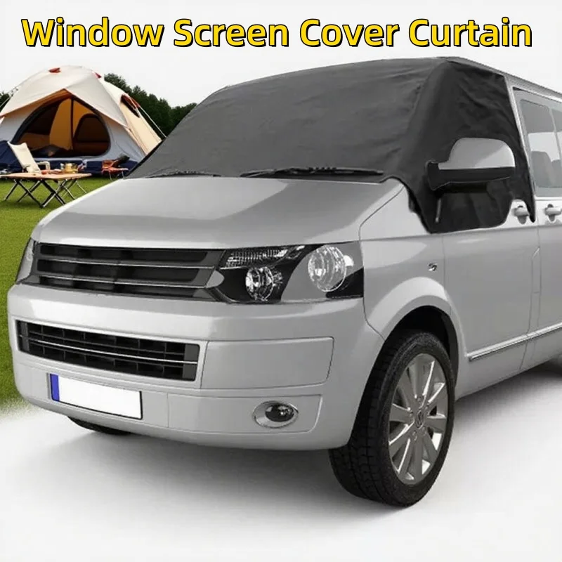 

1PC Waterproof Sunshade Deluxe For Volkswagen T5 T6 And RVs Black Oxford Fabric Thick UV Protection Windshield Cover