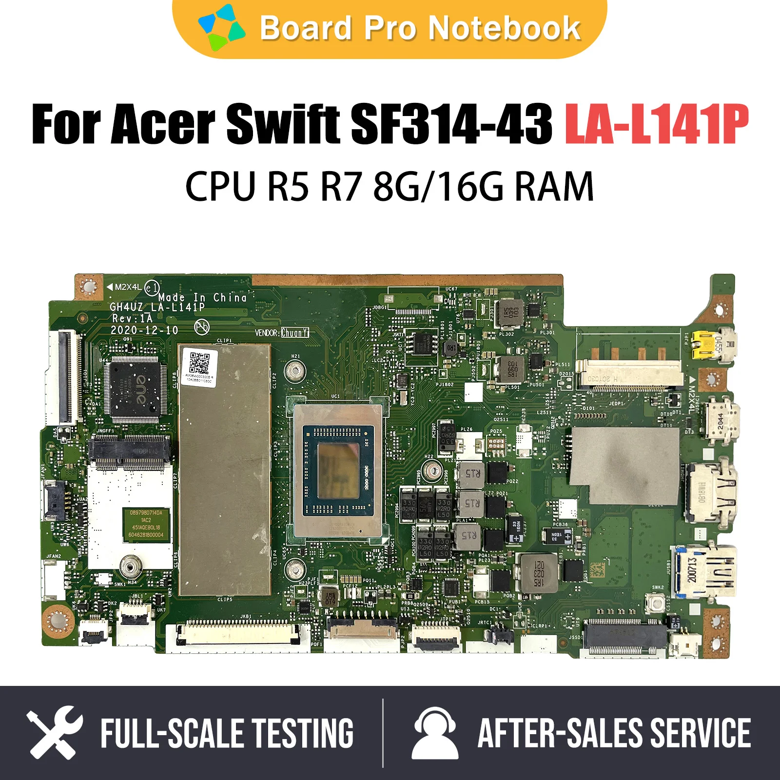 

NB.AB211.006 GH4UZ LA-L141P Mainboard For Acer Swift SF314-43 Laptop Motherboard With R5-5500U R7-5700U CPU 8GB 16GB RAM