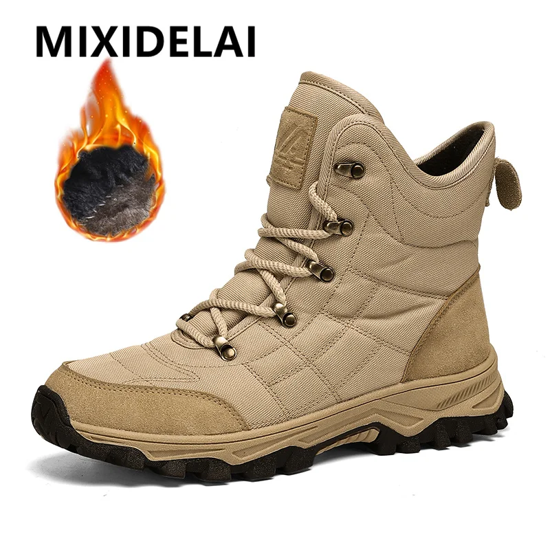 

Новые зимние мужские зимние ботинки, уличные теплые плюшевые мужские нескользящие ботинки, удобные теплые походные ботильоны, высокие уличные ботинки