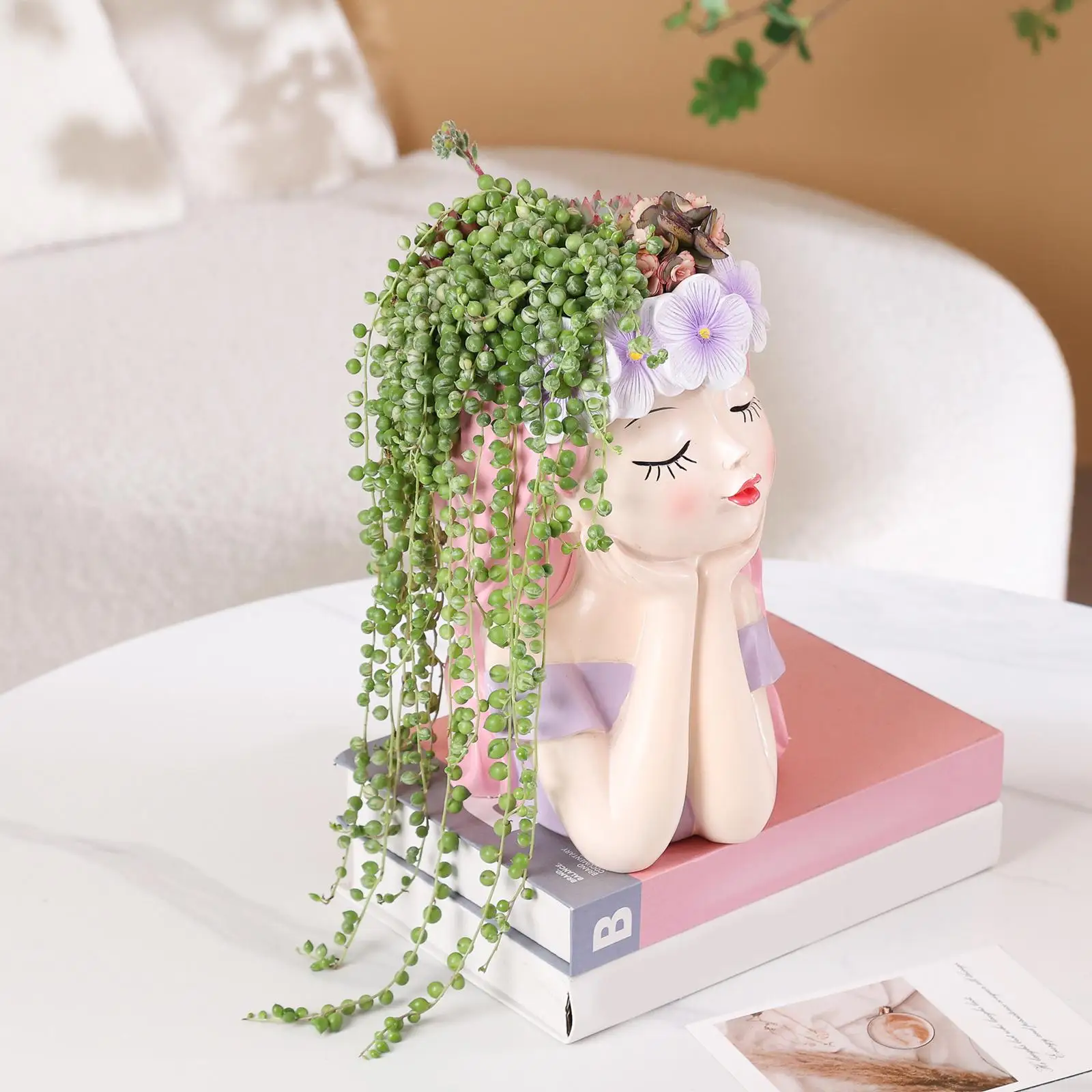 

Girl Garden Statue Planter Gift Outdoor Charm Sculpture Multipurpose Organizer Flower Pot Container for Kitchen Home Desktop