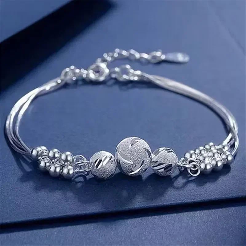 925 Sterling Silver Lucky Beads Ball Bracelet for Woman Fashion Adjustable Multi Layer Chain Bracelets Designer Party Jewelery