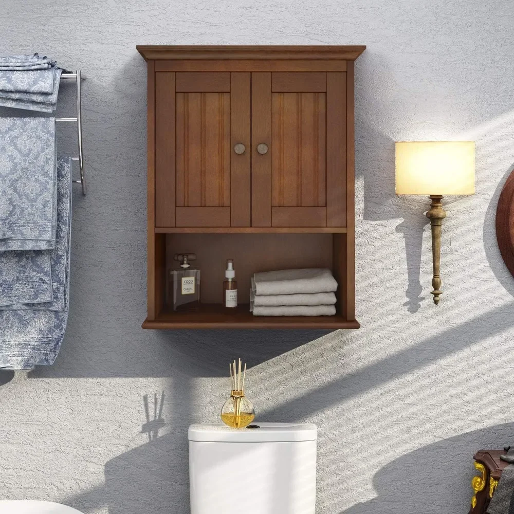 Wood Wall Cabinet Vanity Kitchen Livingroom Bathroom Medicine Cabinet Storage With Doors and Adjustable Shelf Cupboard Bedroom