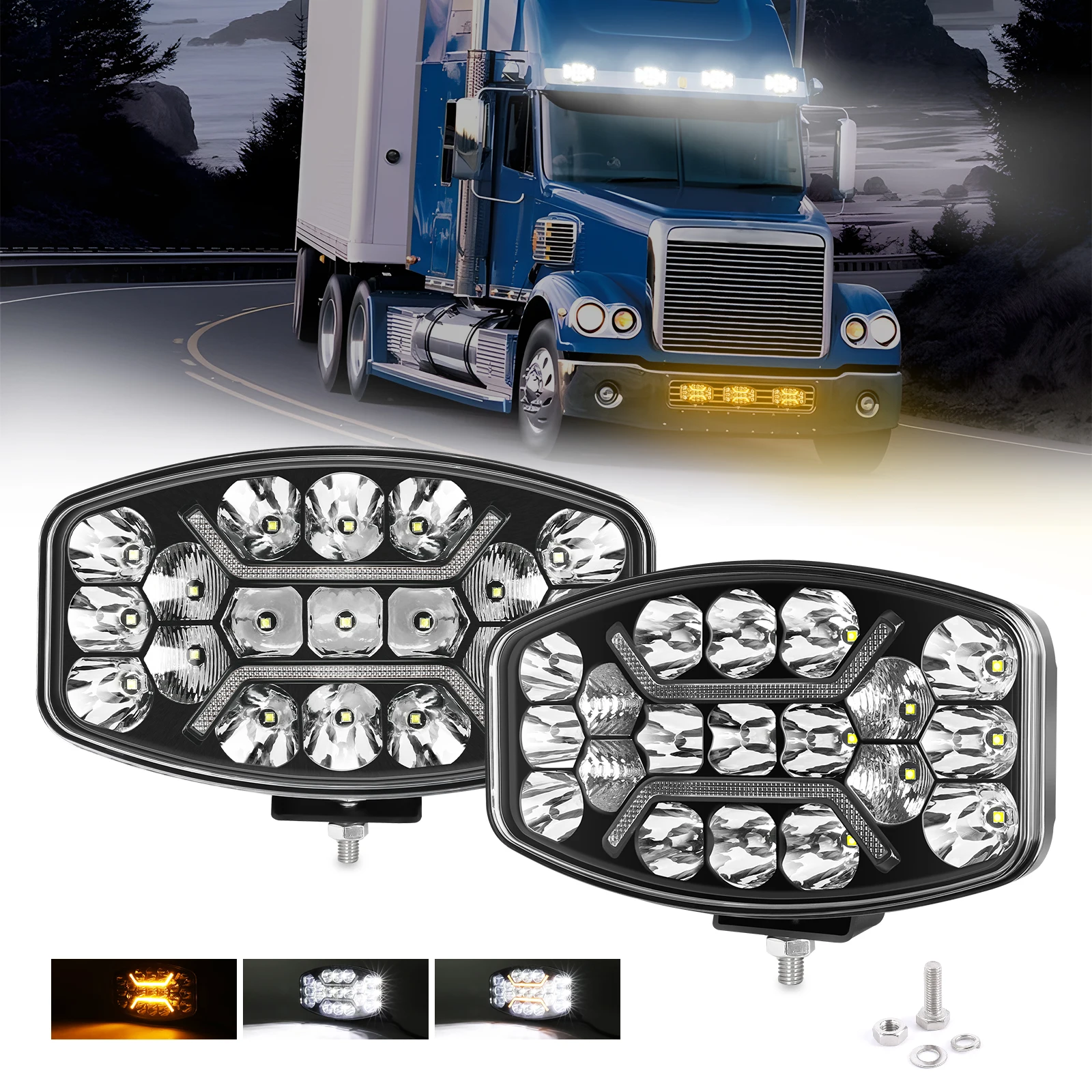 HL 2pcs or 4pcs 10inch Oval Headlamp Driving Work Lights Spotlight Truck 12V 24V Led Spotlight with Amber DRL Truck off-road use