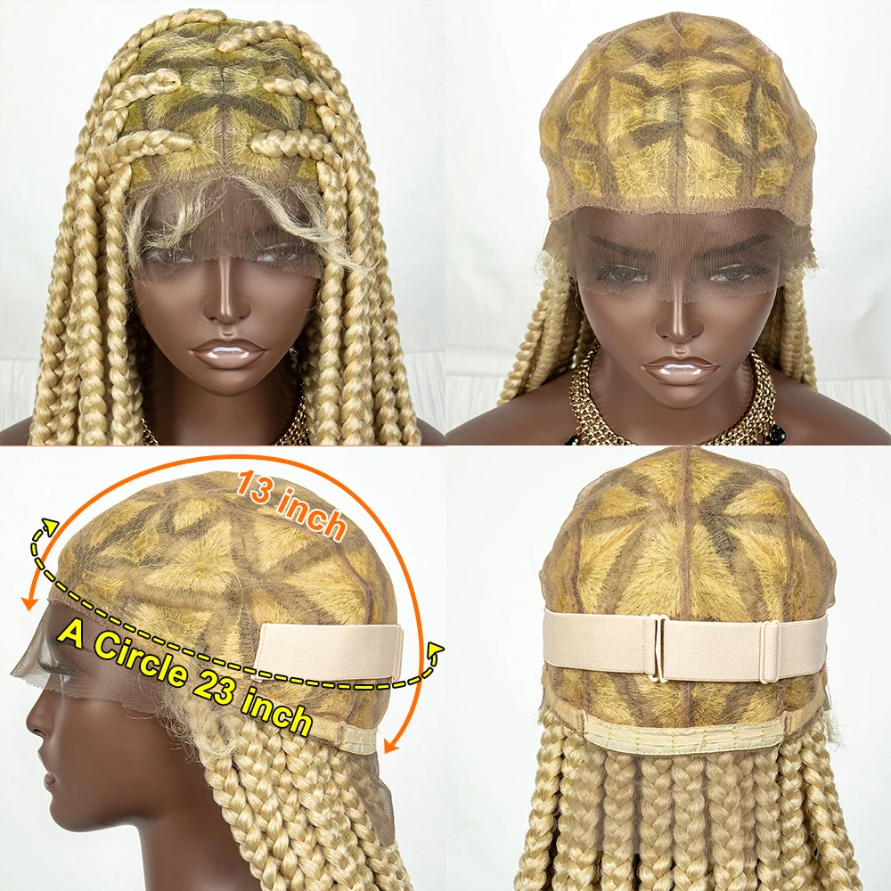 Perruque Lace Front Wig tressée sans nœuds pour femmes noires, cheveux synthétiques, blond 613, carré, boîte complète