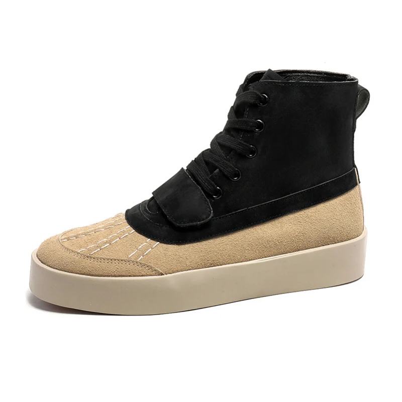 Heren Casual Schoenen Herfst Winter High Street High-Top Pluche Leren Herenschoenen Mode Veters Ademende Casual Heren Sneakers