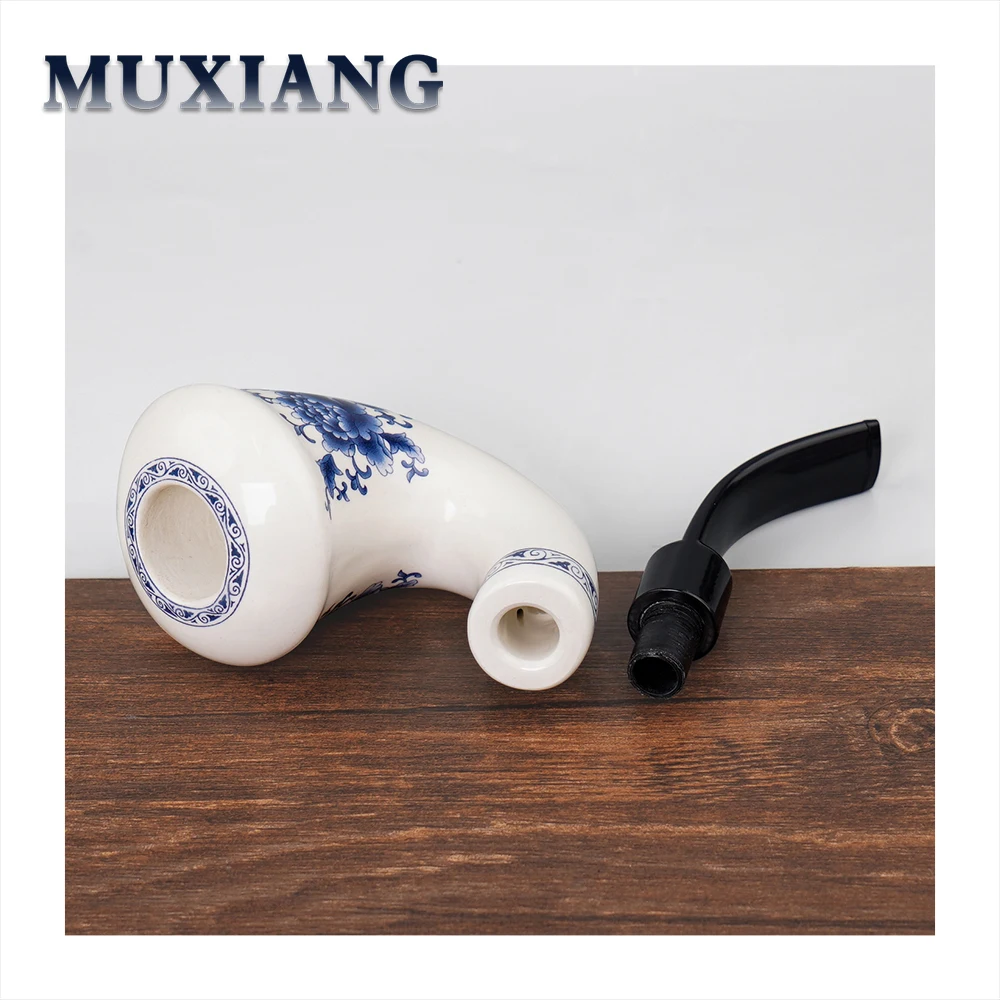 Ceramic Smoking Pipe with Bent Acrlyic Stem Mouthpiece, Filter, Screen Filter Pipe, China Pottery, 9mm