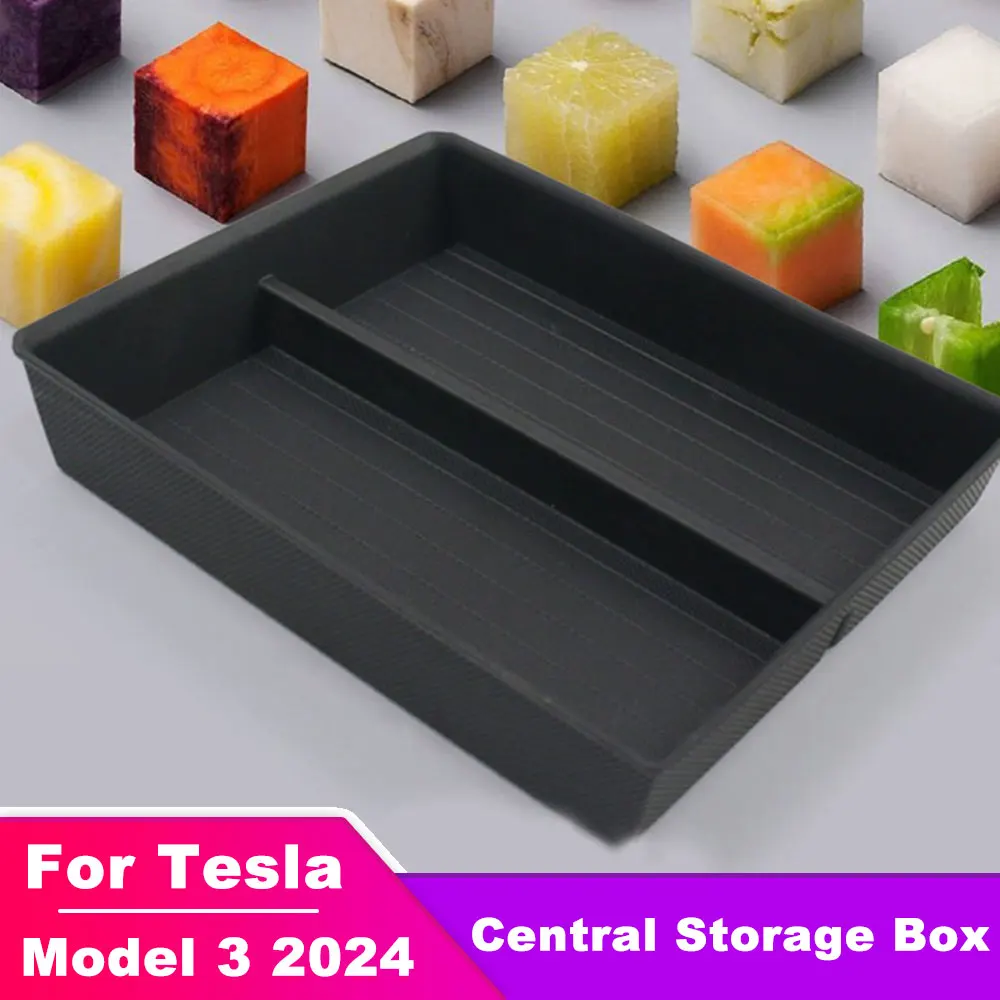 

Central Armrest Storage Box For Tesla Model 3 2024 Hidden Box Accessories Charging Pad Cup Cover Silicone Keep Coins Sunglasses