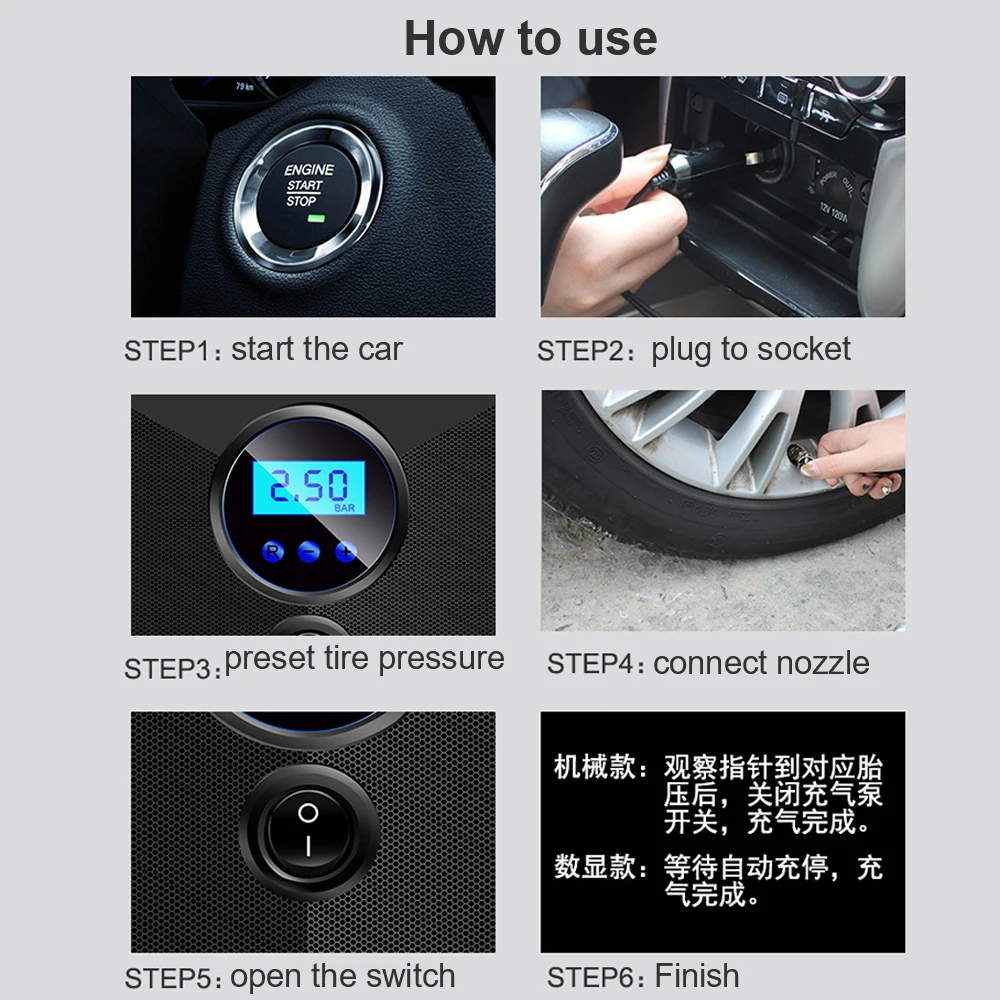 Digital Tire Accessories for Auto Car Motorcycles Bicycles Car Air Compressor Pump Tire Inflator DC 12 Volt Portable 150 PSI