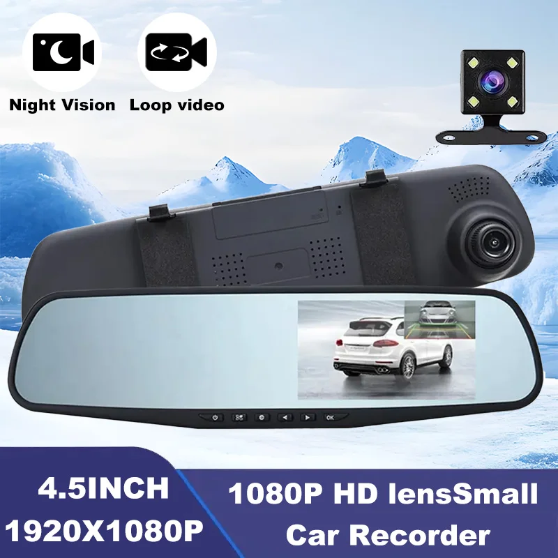 

1080P Mirror Dash Cam Dual Lens, 170° Wide Angle Reversing Camera, Night Vision, Loop Recording Car DVR