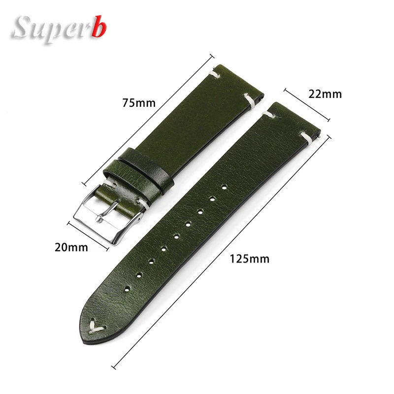 Ремешки для часов из натуральной кожи ручной работы в стиле ретро с масляным воском, быстросъемный ремешок для часов из телячьей кожи, 18 мм, 20 мм, 22 мм, аксессуары для часов