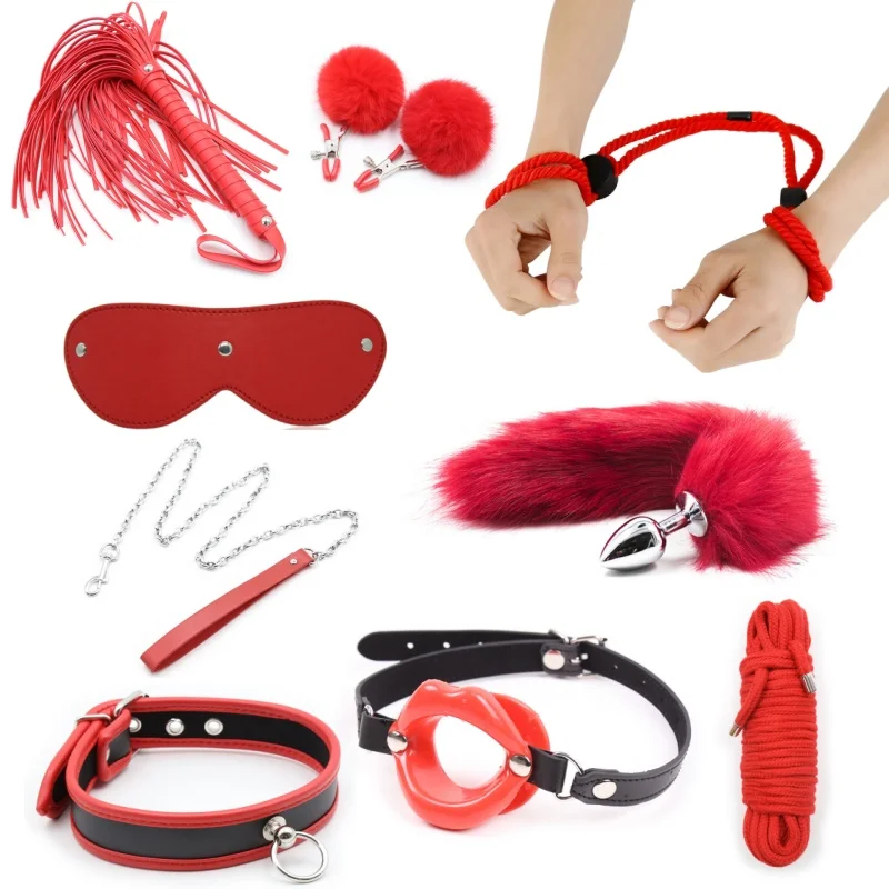 Erotic Handcuffs Whip Lash Bdsm Mask Bandage Gag Slave Collar Fetish Sex Toy Anal Plug Goods For Adults Games Exotic Accessories