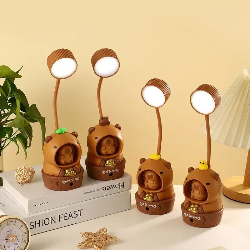 1-10PCS Cute Kapybara Cartoon LED Desk Lamp Eye Protection USB Rechargeable Study Lamp with Pencil Sharpener Kids Gift