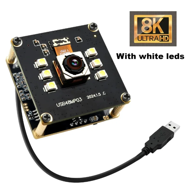 ELP 48MP 8000*6000 Mini cámara USB enfoque automático rápido 4K 30fps gran angular 6 uds LED blanco sin distorsión para protección de seguridad