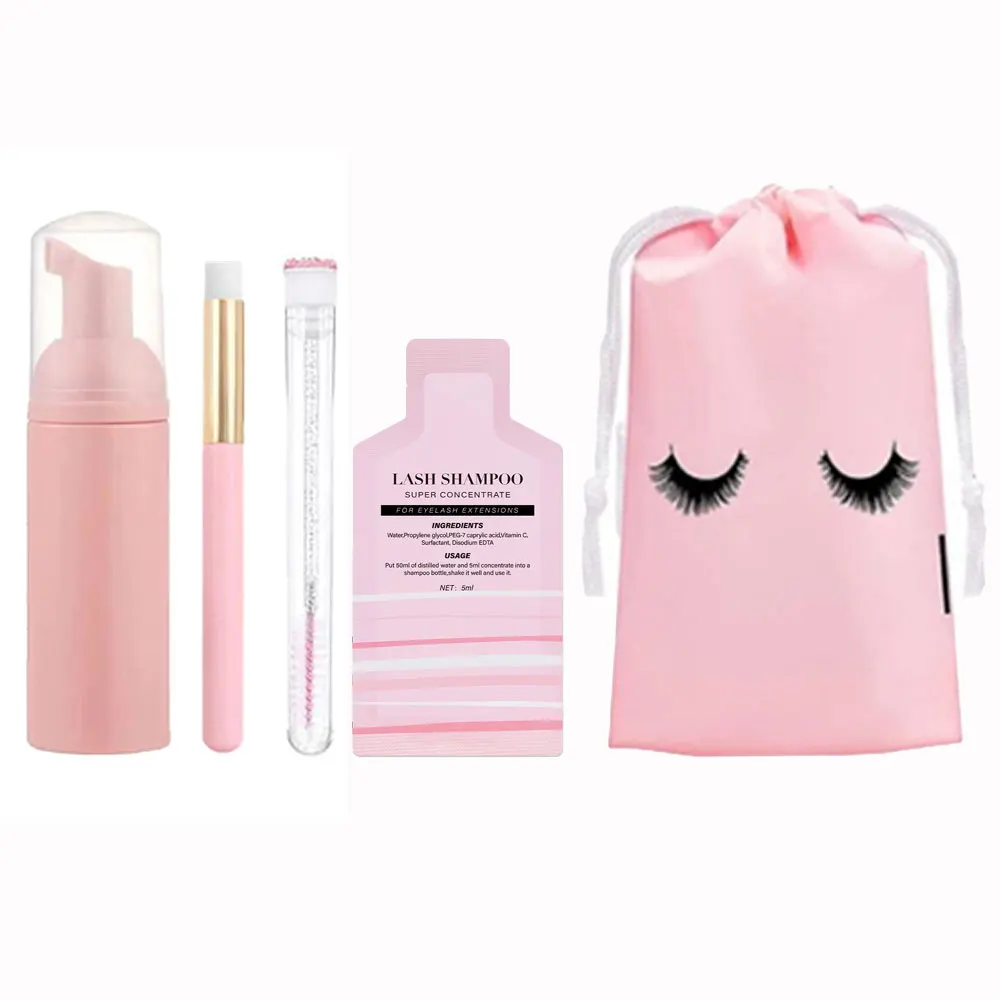 Eyelash EXTENSION แชมพูโฟมชุด 60ml โฟมขวดปั๊ม Concentrate Eyelash Comb Tube EVA กระเป๋าแปรงทําความสะอาด