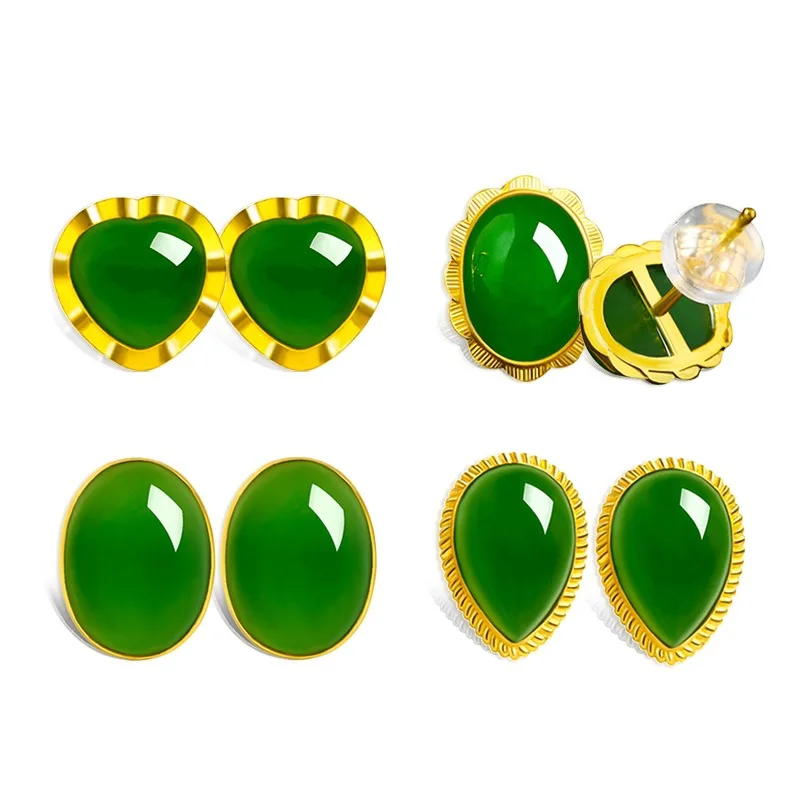 925 S925 Sterling Silver Stud Earrings Inlaid With High Quality Hetian White Jade Agate Elegant Ear Jewelry Ideal Gift Choice