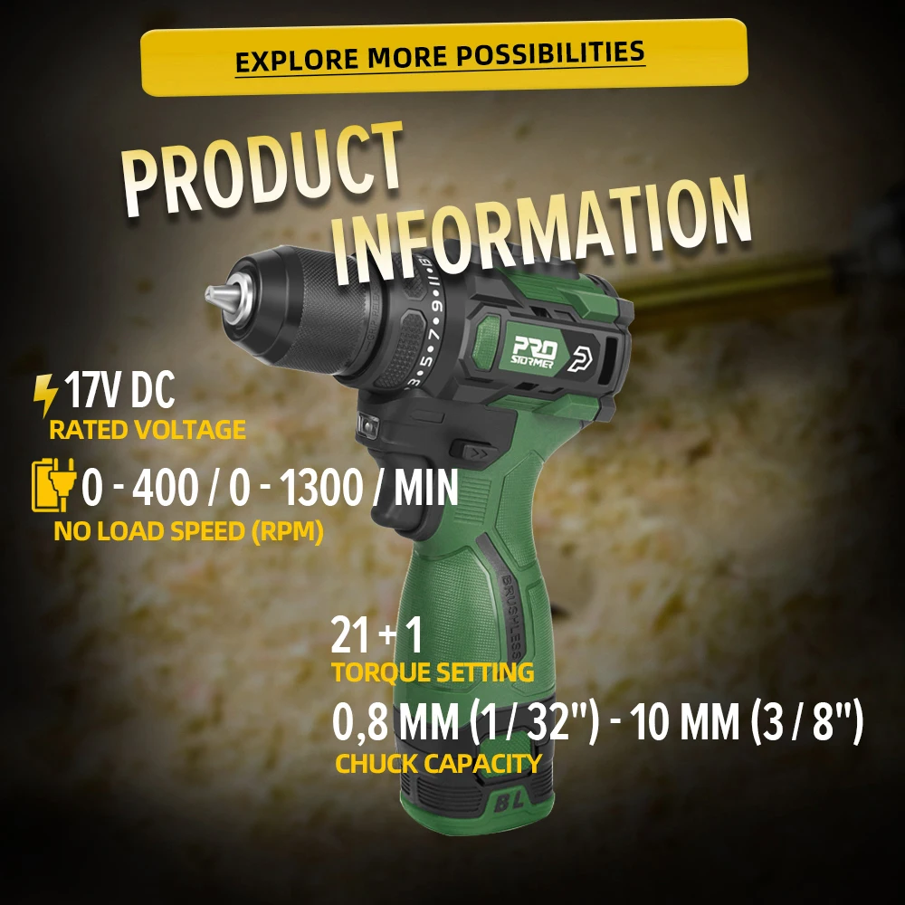 17V Brushless Electric Drill 55NM Cordless Driller Mini  Screwdriver Li-ion Battery 5pcs Bit Power Drill By PROSTORMER